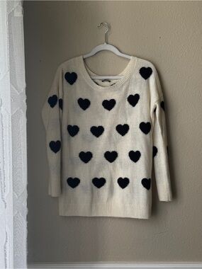 Express Cream Sweater with black Heart Pattern size medium